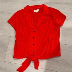 NWOT Anthropologie Maeve Red Button-Up Tie-Front Blouse SZ 0P